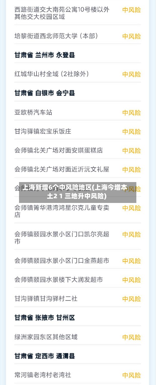 上海新增6个中风险地区(上海今增本土2 1 三地升中风险)