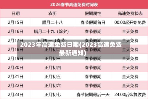 2023年高速免费日期(2023高速免费最新通知)