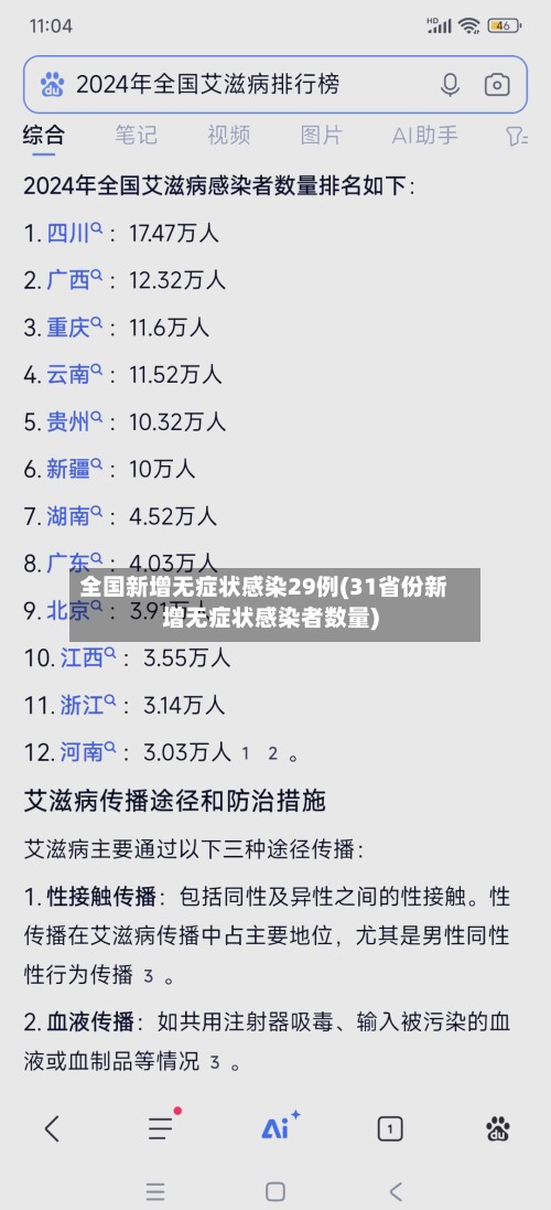 全国新增无症状感染29例(31省份新增无症状感染者数量)