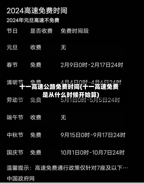 十一高速公路免费时间(十一高速免费是从什么时候开始算)