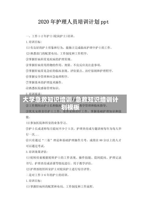 大学急救知识培训/急救知识培训计划模板
