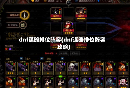 dnf谋略排位阵容(dnf谋略排位阵容攻略)-第3张图片